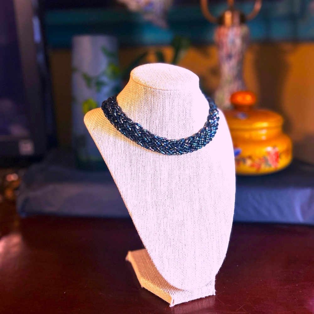 Retro Czech Glass Peacock Bead Necklace 1950’s Style